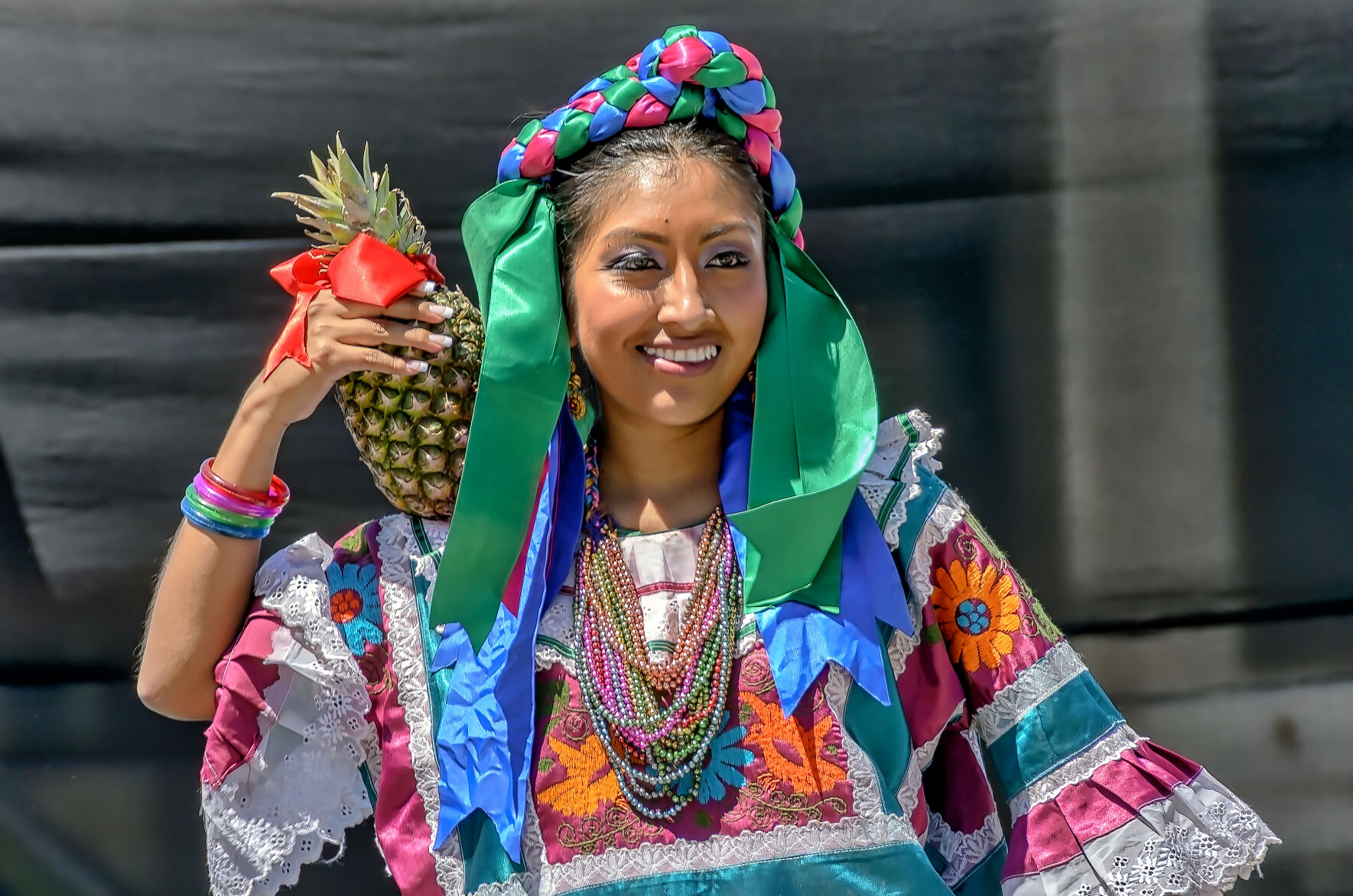 Mexican American young woman parades in Cinco de Mayo celebration in Oxnard, California